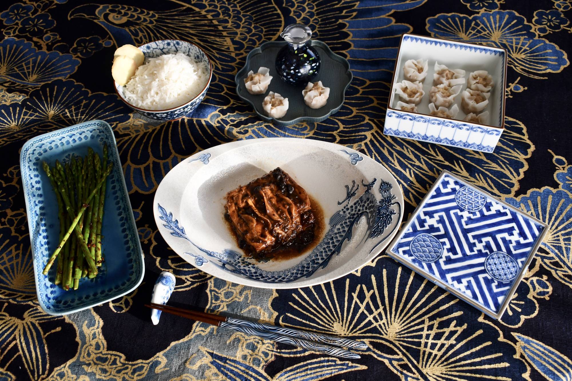 One pot meal: Salmon with ginger and black bean sauce forms the centerpiece of this rice cooker meal. | SARAH B. HODGE