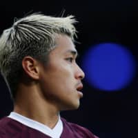 Hearts\' Ryotaro Meshino looks on during a Scottish League Cup semifinal against Rangers on Nov. 3 in Glasgow, Scotland. | REUTERS