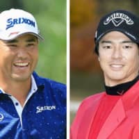 Golfers Hideki Matsuyama (left) and Ryo Ishikawa are raising funds to aid COVID-19 relief. | KYODO