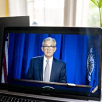 Jerome Powell, chairman of the U.S. Federal Reserve, speaks during a virtual news conference on Wednesday. | BLOOMBERG