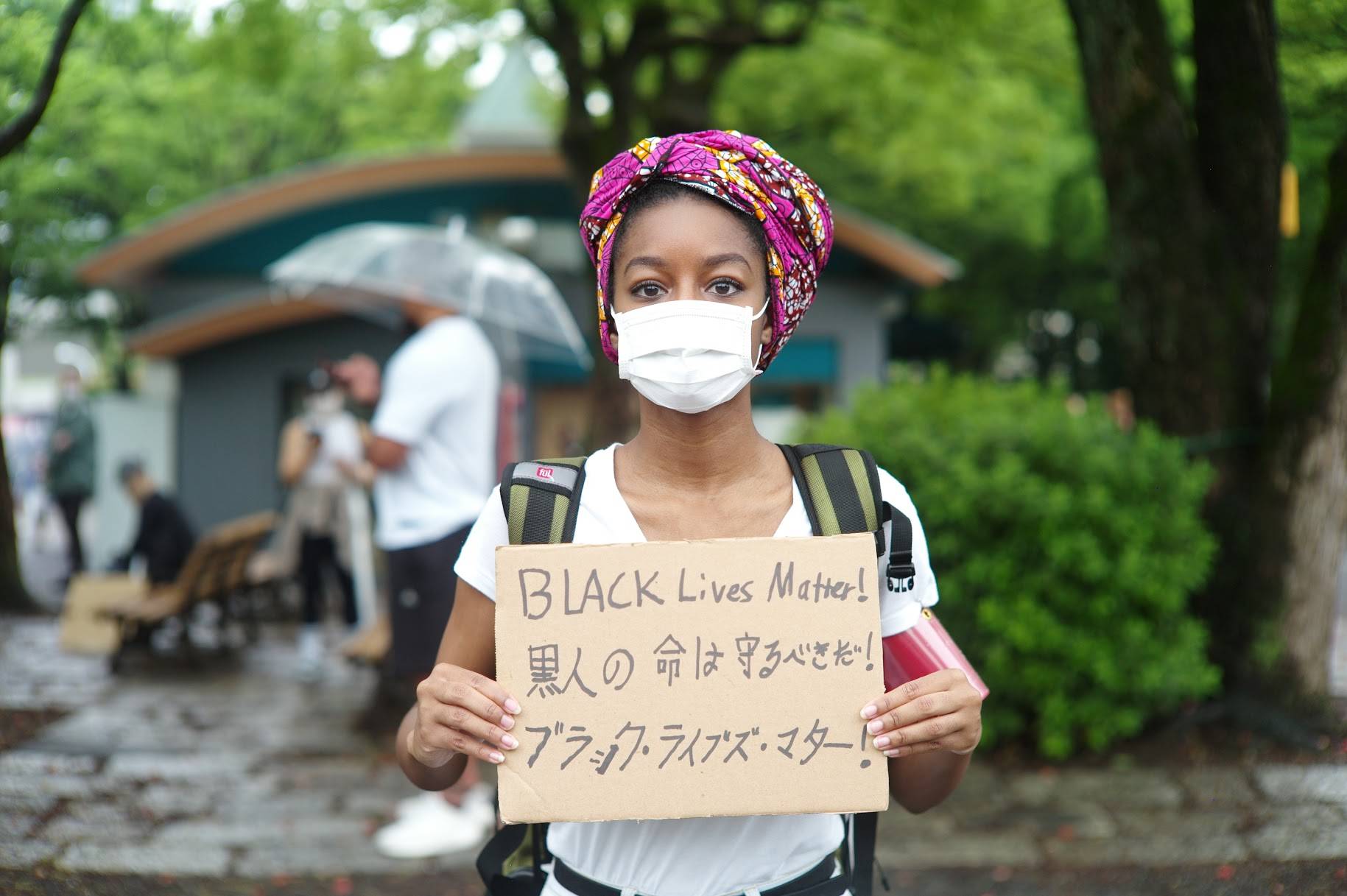 Sierra Todd, founder of Black Lives Matter Tokyo and a student at Temple University, participates in a rally in the capital on Sunday. | RYUSEI TAKAHASHI