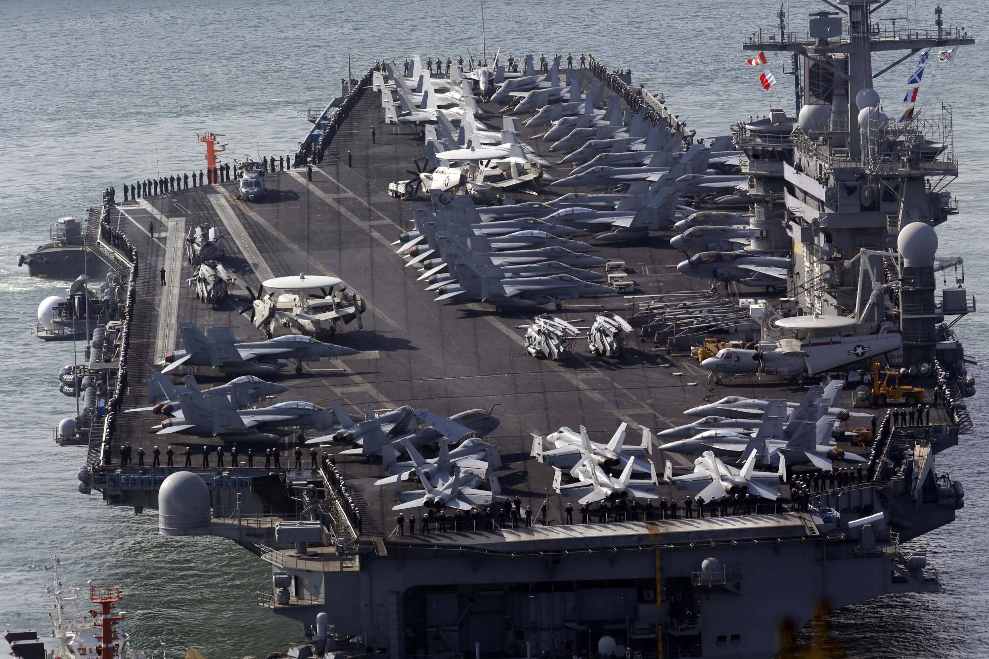 Two U.S. aircraft carriers, including the USS Nimitz, entered the flashpoint South China Sea for joint operations on Saturday. | AP