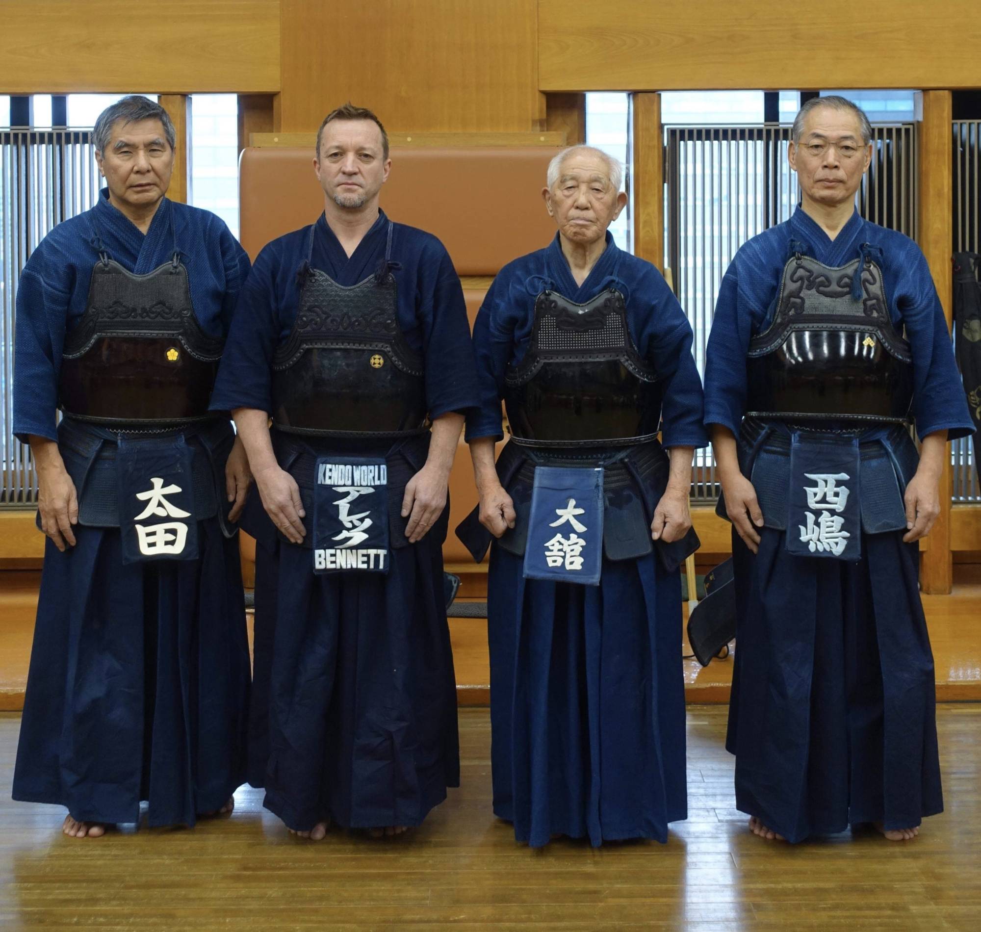 Teamwork: (Named from left to right) Shigeru Ohta, Alexander Bennett, Kazuo Odachi and Hiroyoshi Nishijima met through their passion for kendo and worked together to publish Japanese and English versions of Odachi's memoir.  | COURTESY OF KAZUO ODACHI