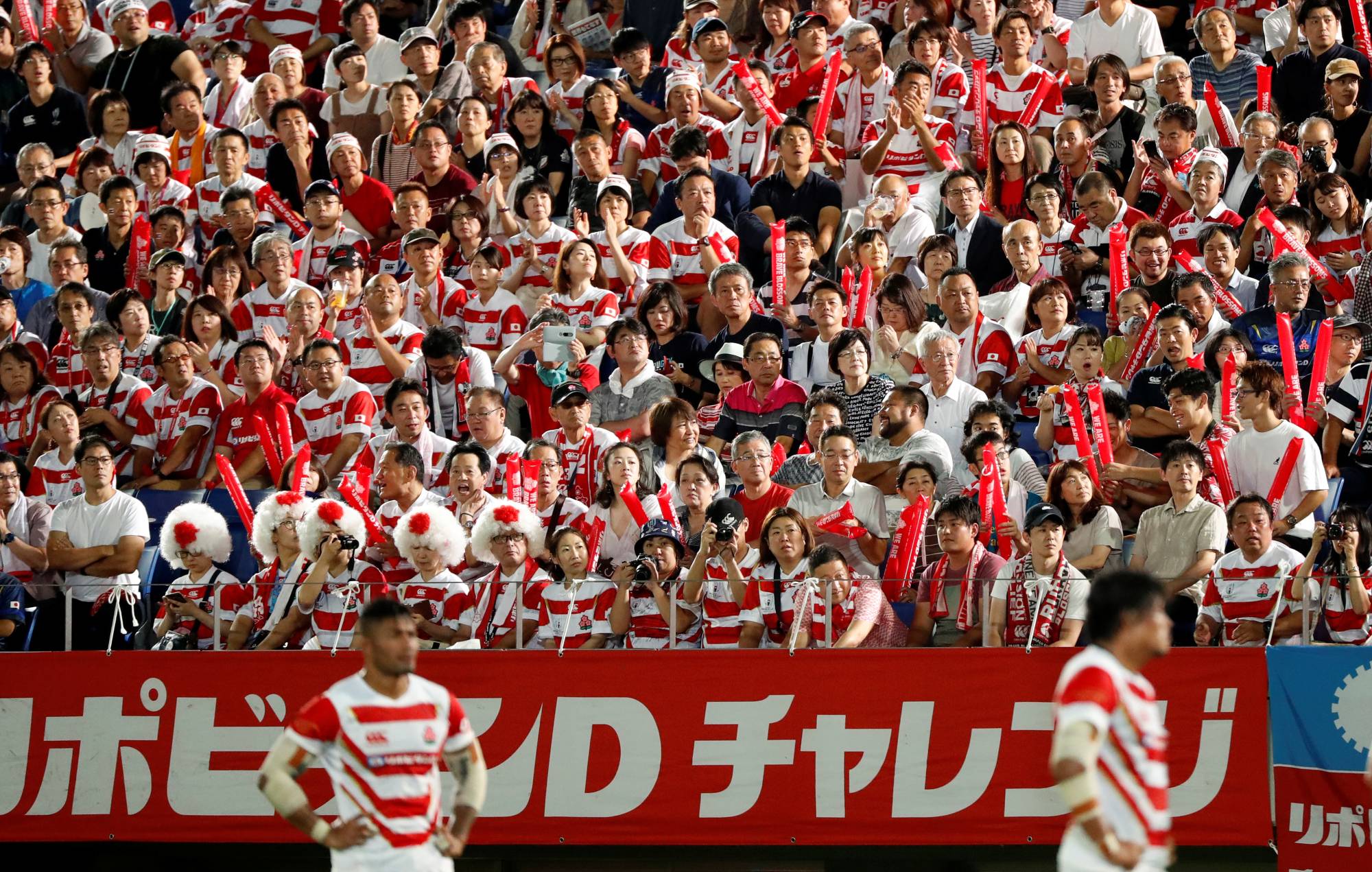 Fans attend a warm-up match between Japan and South Africa at Kumagaya Rugby Stadium in Saitama Prefecture on Sept. 6, 2019. | REUTERS