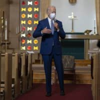 Joe Biden speaks during a community event at Grace Lutheran Church in Kenosha, Wisconsin, on Thursday. | AP