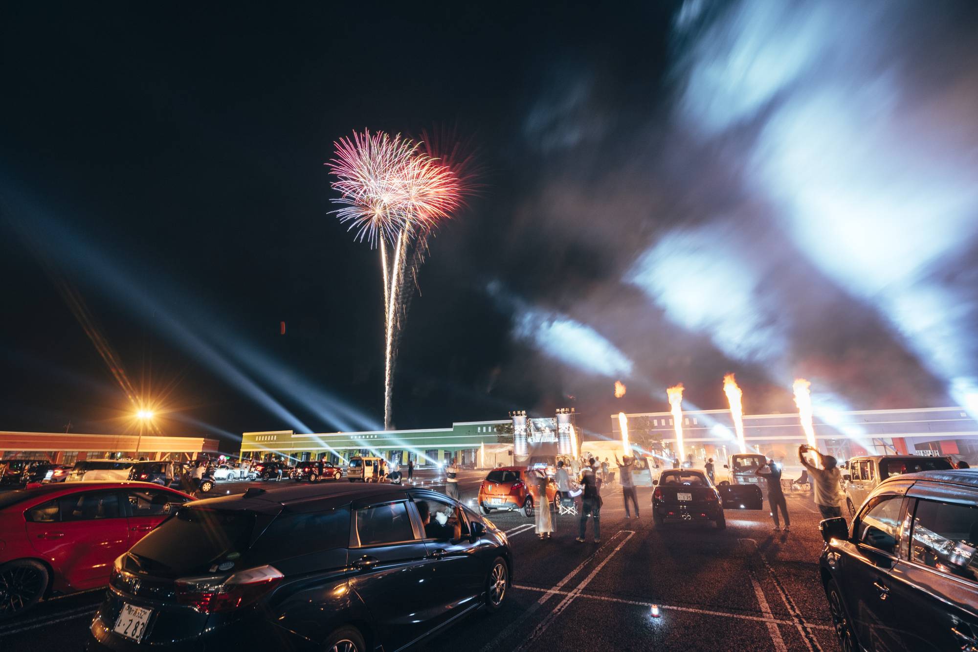 Joyride: The Drive In Fes in Nagara, Chiba Prefecture, allowed concertgoers to enjoy live music and fireworks from the safety of their vehicles. | PHOTO COURTESY OF AFRO & CO. / KYODO