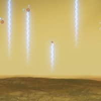 An illustration depicts the Venusian surface and atmosphere, as well as phosphine molecules.  | ESO / M. KORNMESSER / L. CALCADA / VIA REUTERS
