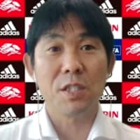 Samurai Blue head coach Hajime Moriyasu speaks to reporters during an online news conference on Tuesday. | KYODO