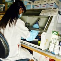 A researcher works at the Center for Virology and Vaccine Research at Beth Israel Medical Center in New York in May. The center has been developing a coronavirus vaccine with Johnson & Johnson. | TONY LUONG / THE NEW YORK TIMES