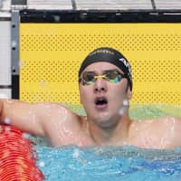 Daiya Seto checks his time during an event at Tokyo Tatsumi International Swimming Center on Aug. 28. | KYODO