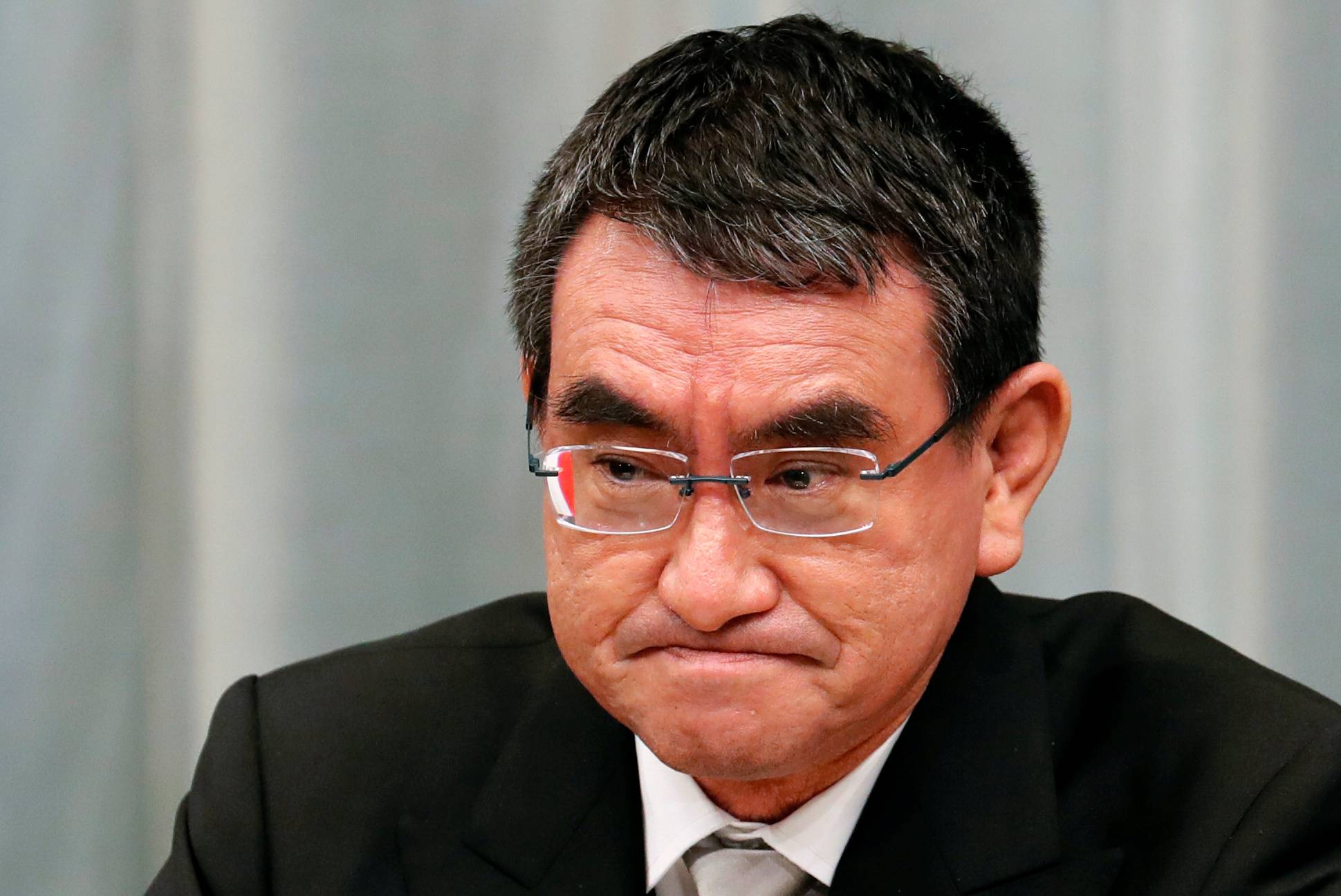 Taro Kono, minister in charge of administrative reform, holds a news conference in Tokyo on Sept. 16. | REUTERS