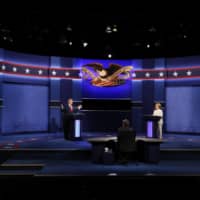 Donald Trump and Hillary Clinton participate in their third and final presidential debate, at the University of Nevada, Las Vegas, in October 2016. | DAMON WINTER / THE NEW YORK TIMES