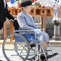 Princess Yuriko is seen at the Toshimagaoka Cemetery in Tokyo after attending a memorial ceremony for her son Prince Tomohito of Mikasa on June 6, 2017, the fifth anniversary of his death. | POOL / VIA KYODO
