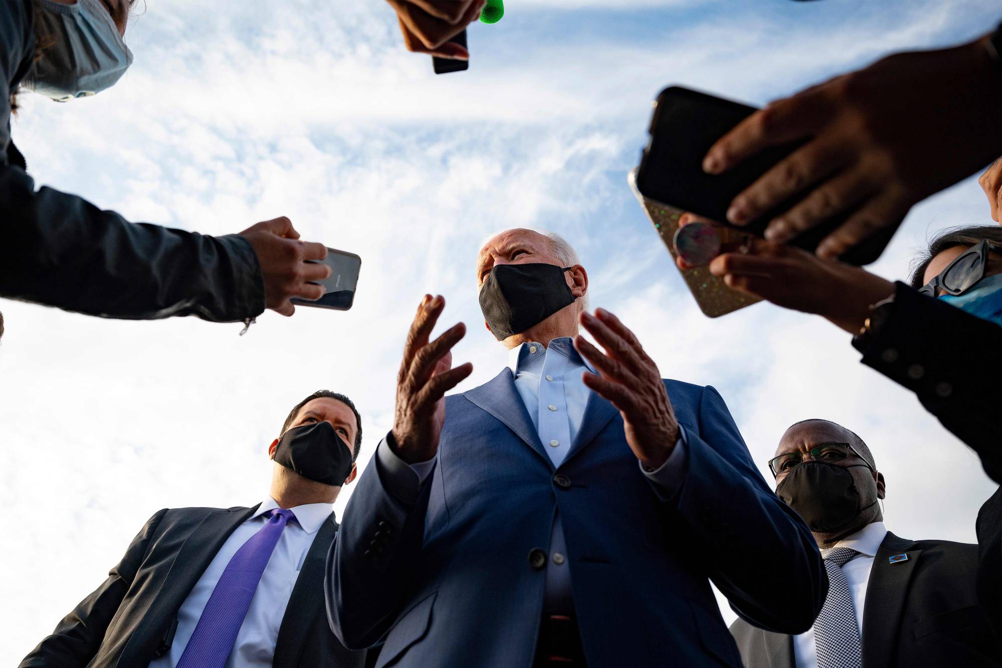 Democratic presidential candidate Joe Biden speaks with the press before departing Charlotte, North Carolina, last Wednesday. | AFP-JIJI