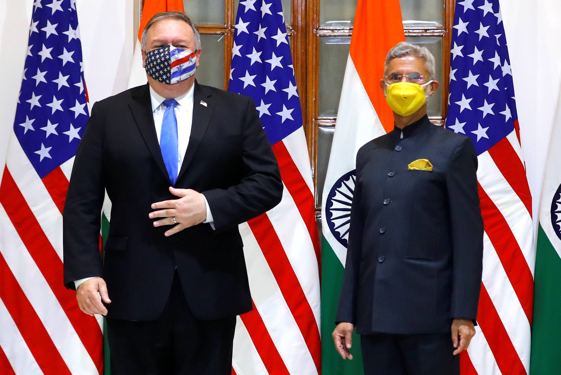 U.S. Secretary of State Mike Pompeo and Indian Foreign Minister Subrahmanyam Jaishankar in New Delhi on Monday | POOL / VIA REUTERS