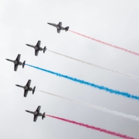 AT-3 Advanced Jet Trainers perform maneuvers during National Day celebrations in Taipei on Oct. 10. | BLOOMBERG