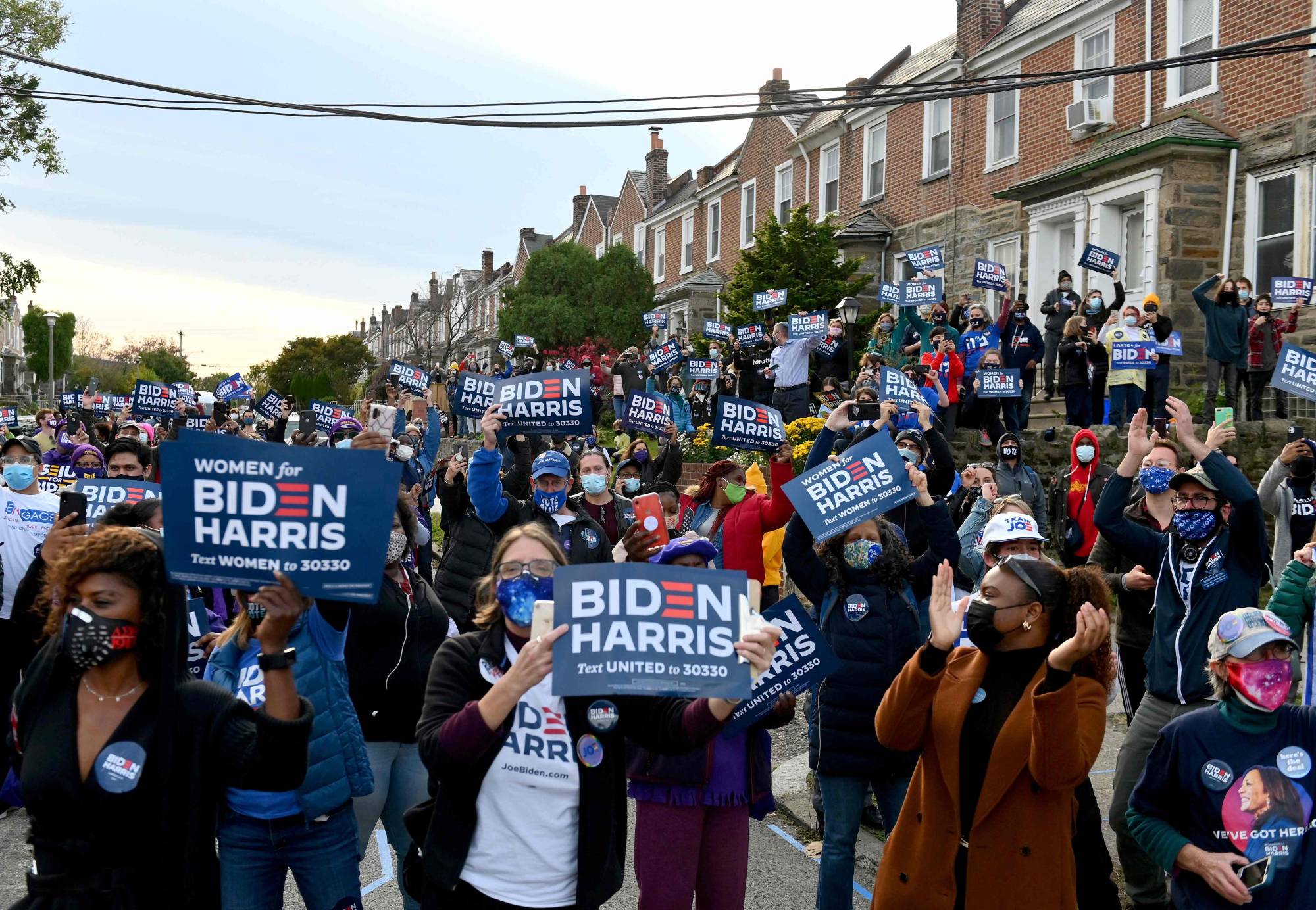 Supporters cheer as Democratic presidential candidate Joe Biden speaks in Philadelphia on Tuesday. | AFP-JIJI