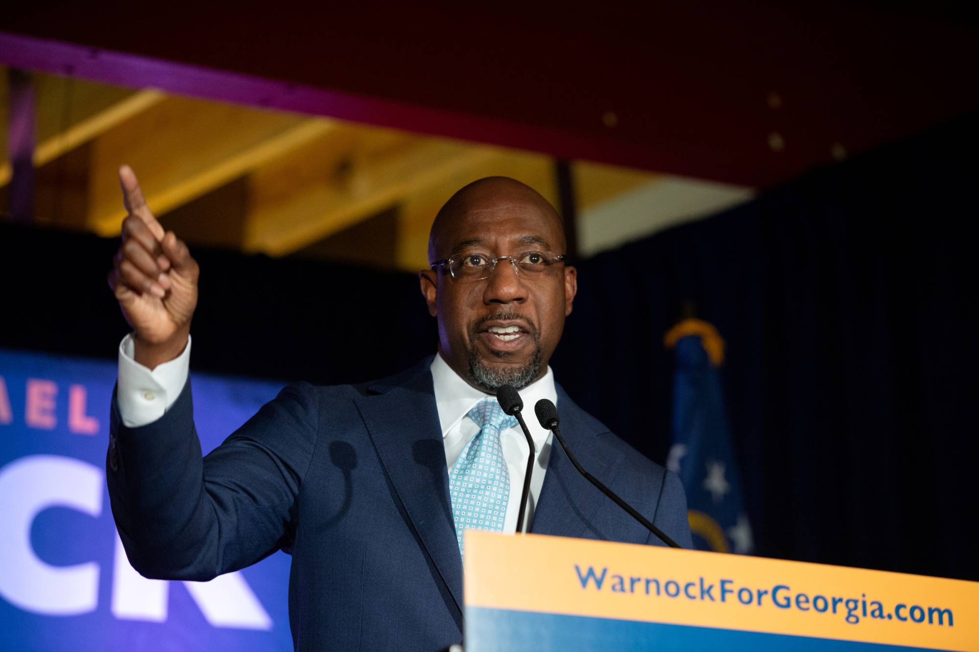Democratic Senate candidate Rev. Raphael Warnock speaks during an Election Night event in Atlanta, Georgia, | REUTERS