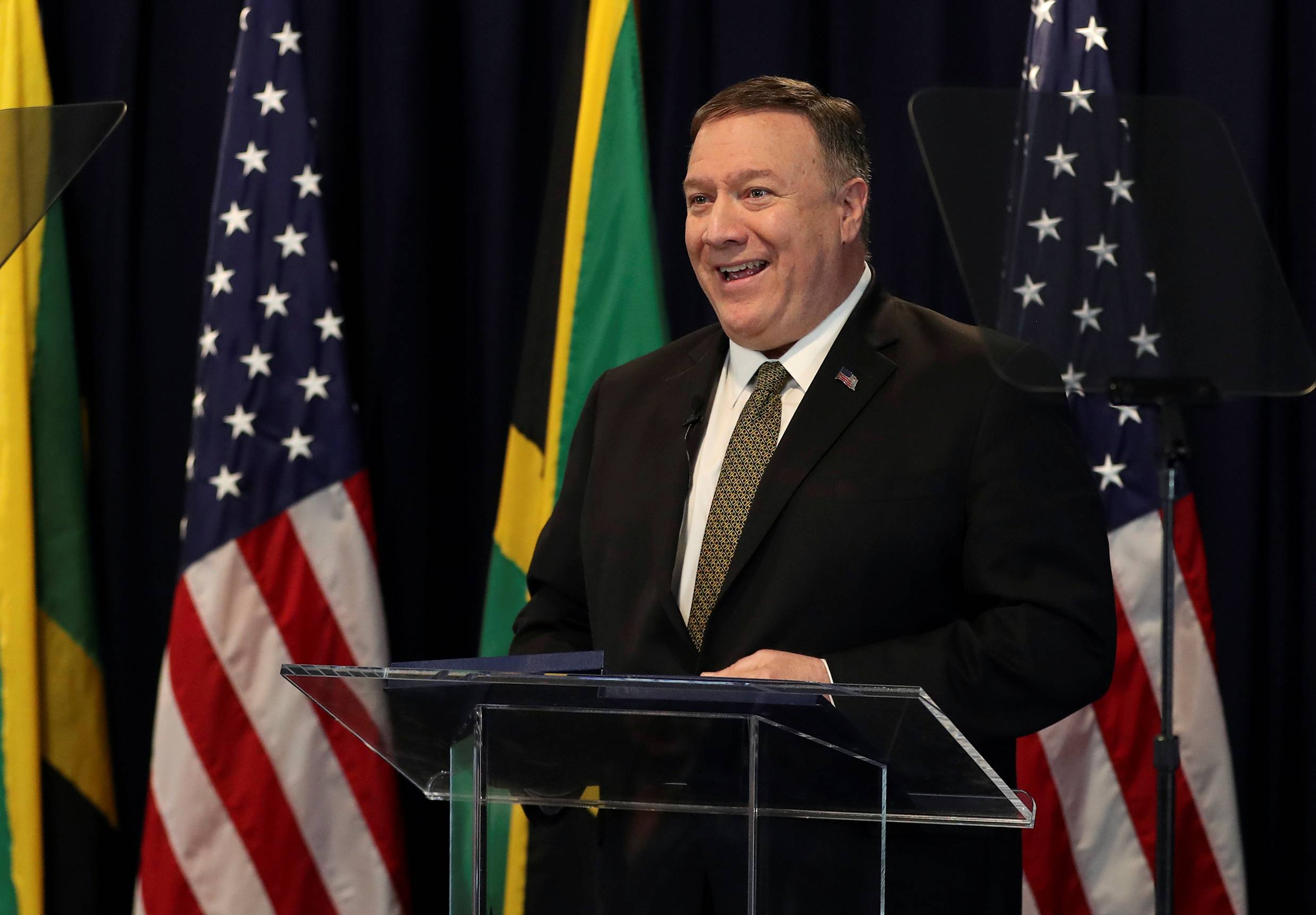 U.S. Secretary of State Mike Pompeo addresses members of the private sector in Kingston, Jamaica, on Jan. 22. | REUTERS
