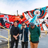 Japanese mural artists (from left) Fate, Suiko and Imaone took part in the inaugural London Mural Festival in September, painting a wall in the city’s Peckham area. | YUTA NAOUMI / COURTESY OF THA