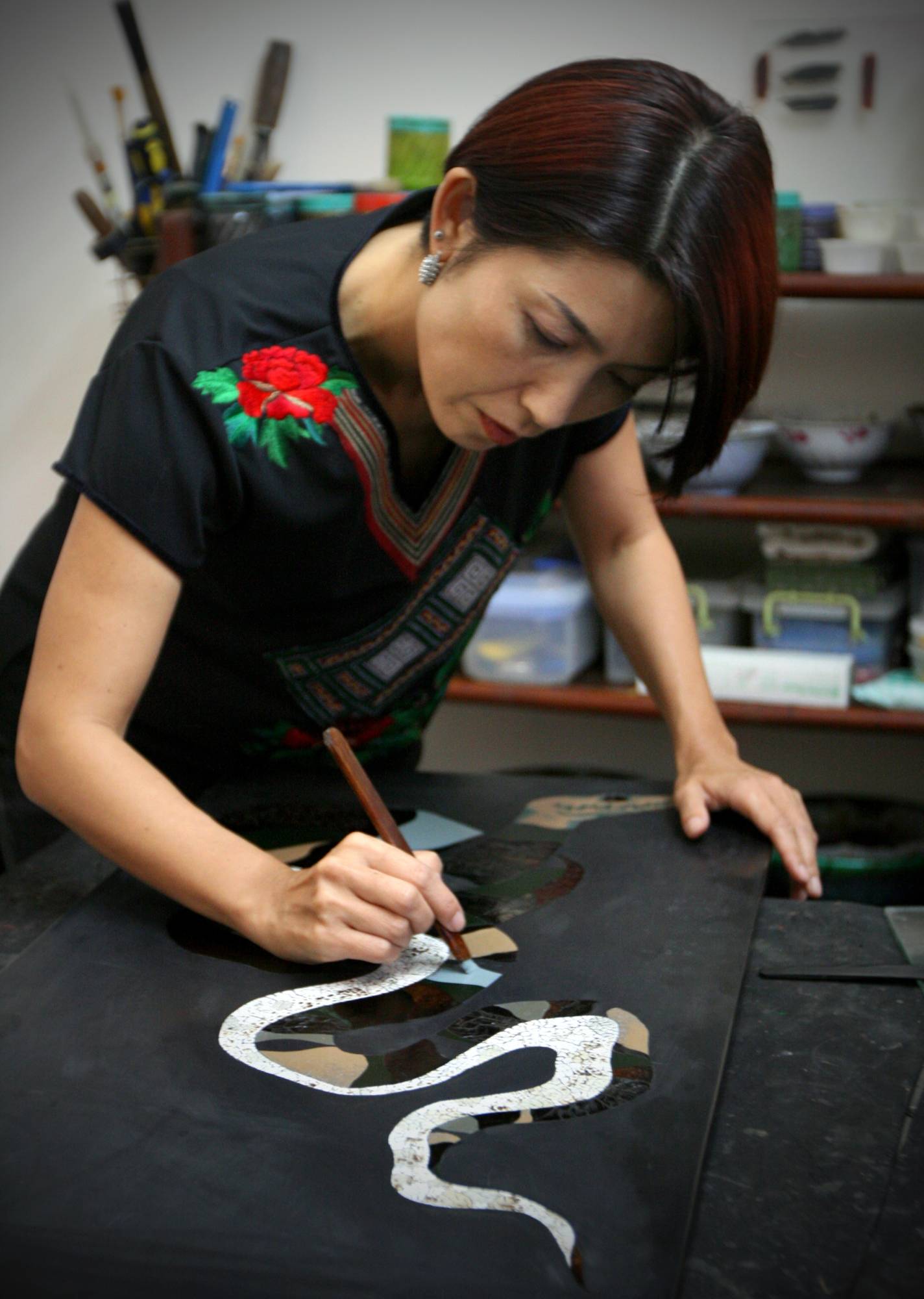 Lacquer artist Saeko Ando at work in Hoi An, Vietnam | COURTESY OF SAEKO ANDO