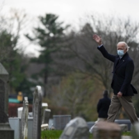 President-elect Joe Biden leaves Sunday mass from St. Joseph\'s, a church in Wilmington, Delaware, on Sunday. | RUTH FREMSON / THE NEW YORK TIMES
