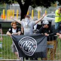 Members of the National Socialist Movement take part in a rally in Mansfield, Massachusetts in late September. | REUTERS