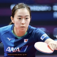 Kasumi Ishikawa competes during the ITTF Finals on Thursday in Zhengzhou, China. | KYODO