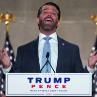 Donald Trump Jr. delivers a pre-recorded speech to the largely virtual 2020 Republican National Convention from Washington on Aug. 24. Trump Jr., tested positive for coronavirus infection earlier this week and is isolating. | REUTERS