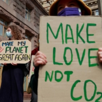 Fridays for Future activists protest in Kyiv, Ukraine, in September.  | REUTERS 