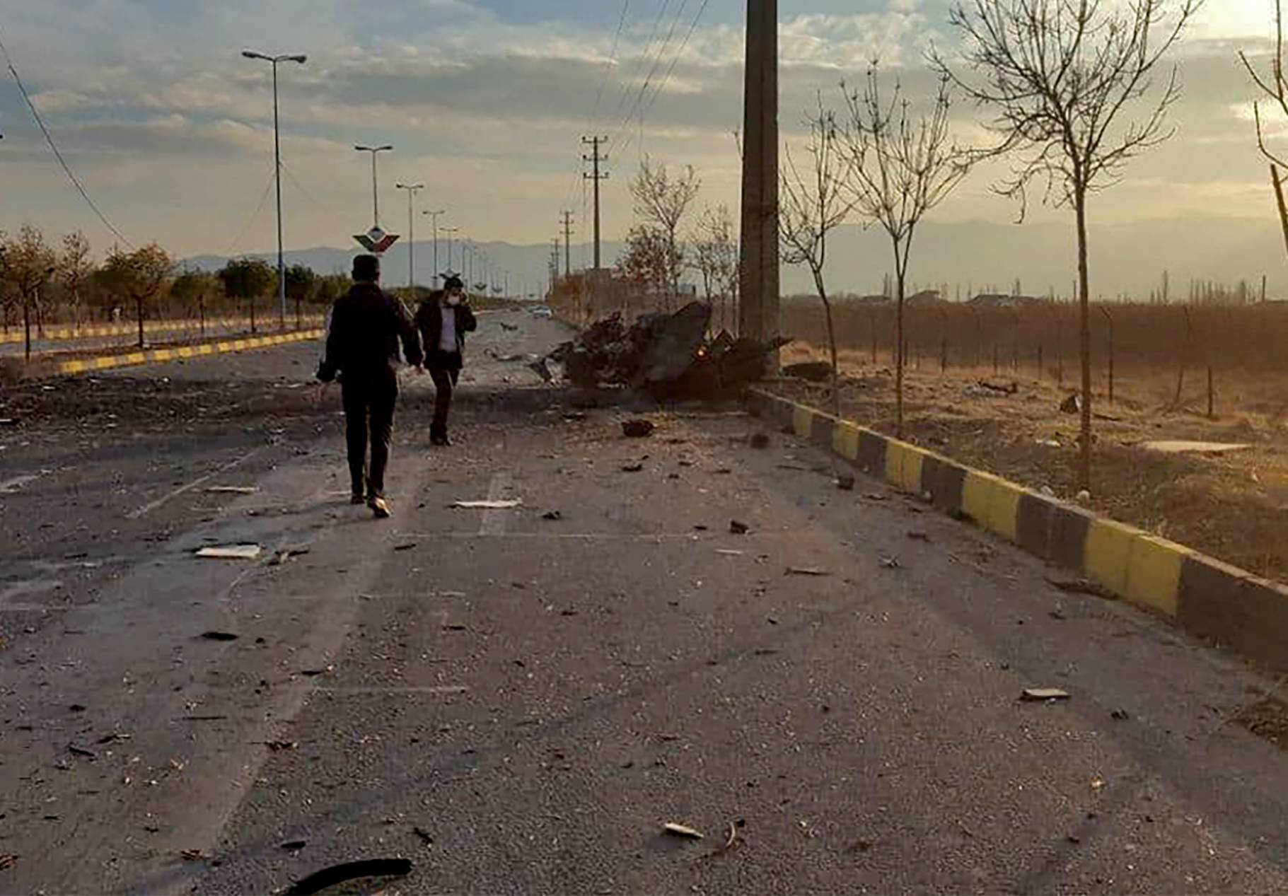 Damage in the wake of the attack on prominent Iranian scientist Mohsen Fakhrizadeh on Friday | IRIB NEWS AGENCY / VIA AFP-JIJI