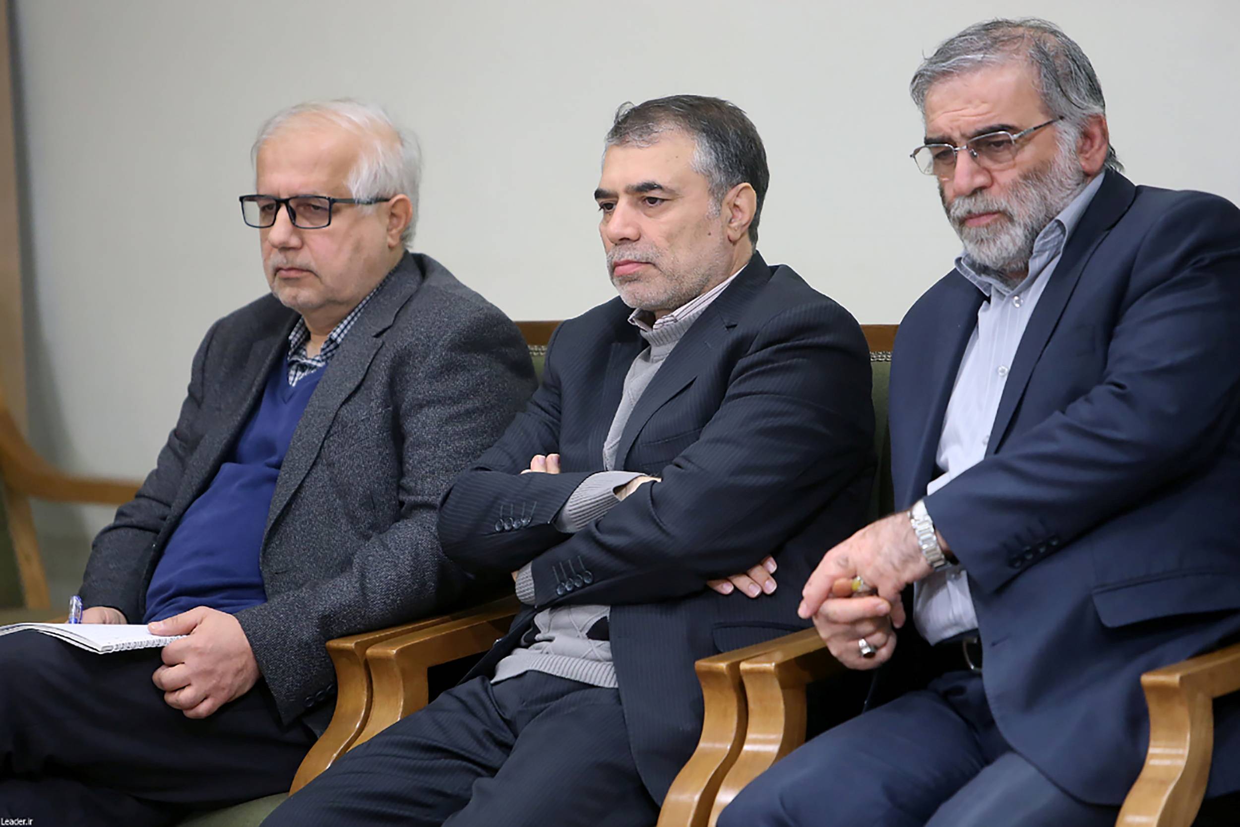 Prominent Iranian scientist Mohsen Fakhrizadeh (right) in an undated photo. | Official Khamenei Website / West Asia News Agency / via REUTERS