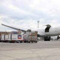 Active temperature control containers carrying China\'s Sinovac experimental COVID-19 vaccines are loaded onto a Turkish Cargo plane at Ataturk Airport in Istanbul before departing to Brazil on Nov. 18. | TURKISH AIRLINES / VIA REUTERS
