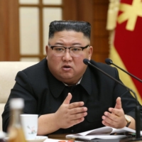 North Korean leader Kim Jong Un attends a meeting of the 21st Political Bureau of the 7th Central Committee of the Workers\' Party of Korea in Pyongyang on Sunday.  | KCNA / KNS / VIA AFP-JIJI  