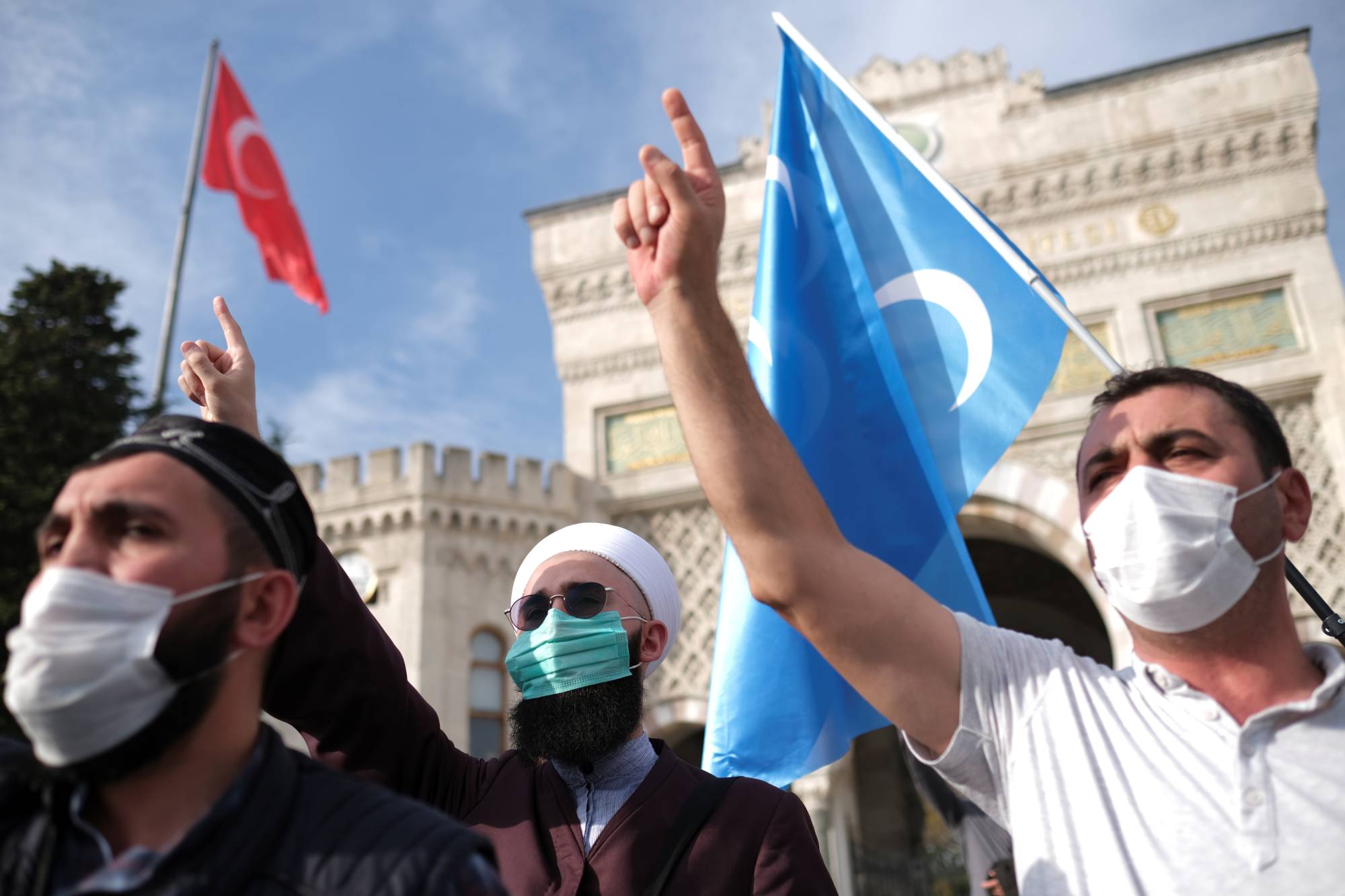 Demonstrators shout slogans during a protest in Istanbul on Oct. 25 after French President Emmanuel Macron pledged to defend secularism against radical Islam after the decapitation murder of a school teacher by a Chechen immigrant in Nice, France. | REUTERS