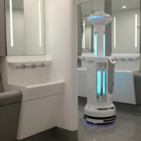 A sterilization robot uses UV light to sanitize a toilet at Hong Kong International Airport amid the coronavirus disease outbreak.
 | REUTERS 