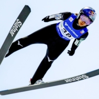 Sara Takanashi competes during a women\'s ski jumping World Cup event on Friday in Ramsau, Austria. | KYODO
