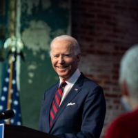U.S. President-elect Joe Biden speaks during an event to introduce key Cabinet nominees and members of his climate team at The Queen Theater in Wilmington, Delaware, on Saturday.  | AFP-JIJI 