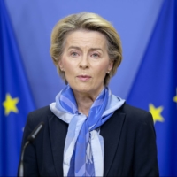 European Commission President Ursula von der Leyen holds a news conference in Brussels on Monday.  | BLOOMBERG 
