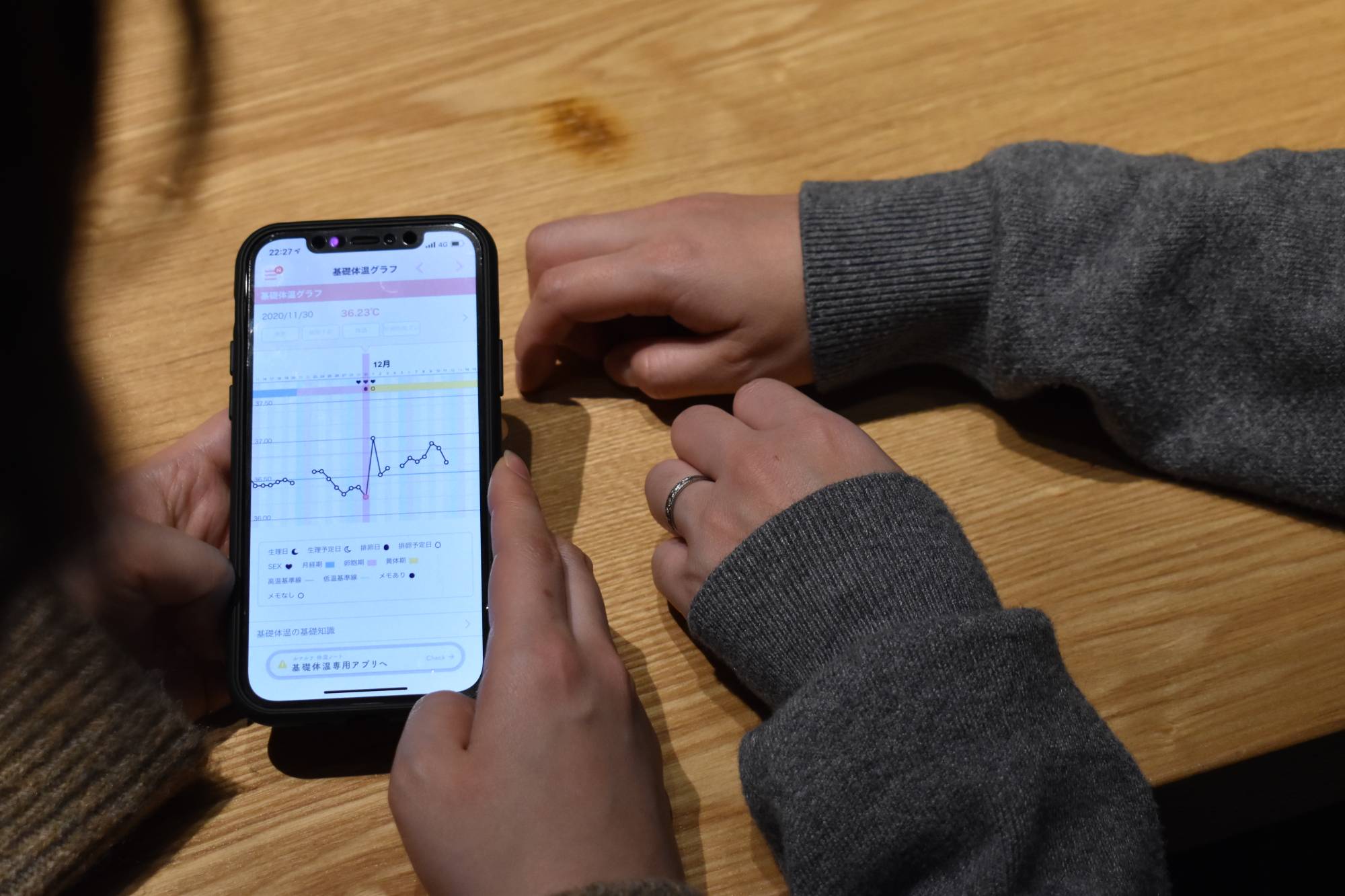 A transgender man (right) and his wife use a smartphone app in Tokyo to estimate the timing of their next ovulation date, which they ensure will coincide with their visit to a sperm donor they have matched up with on social media. | TOMOHIRO OSAKI 