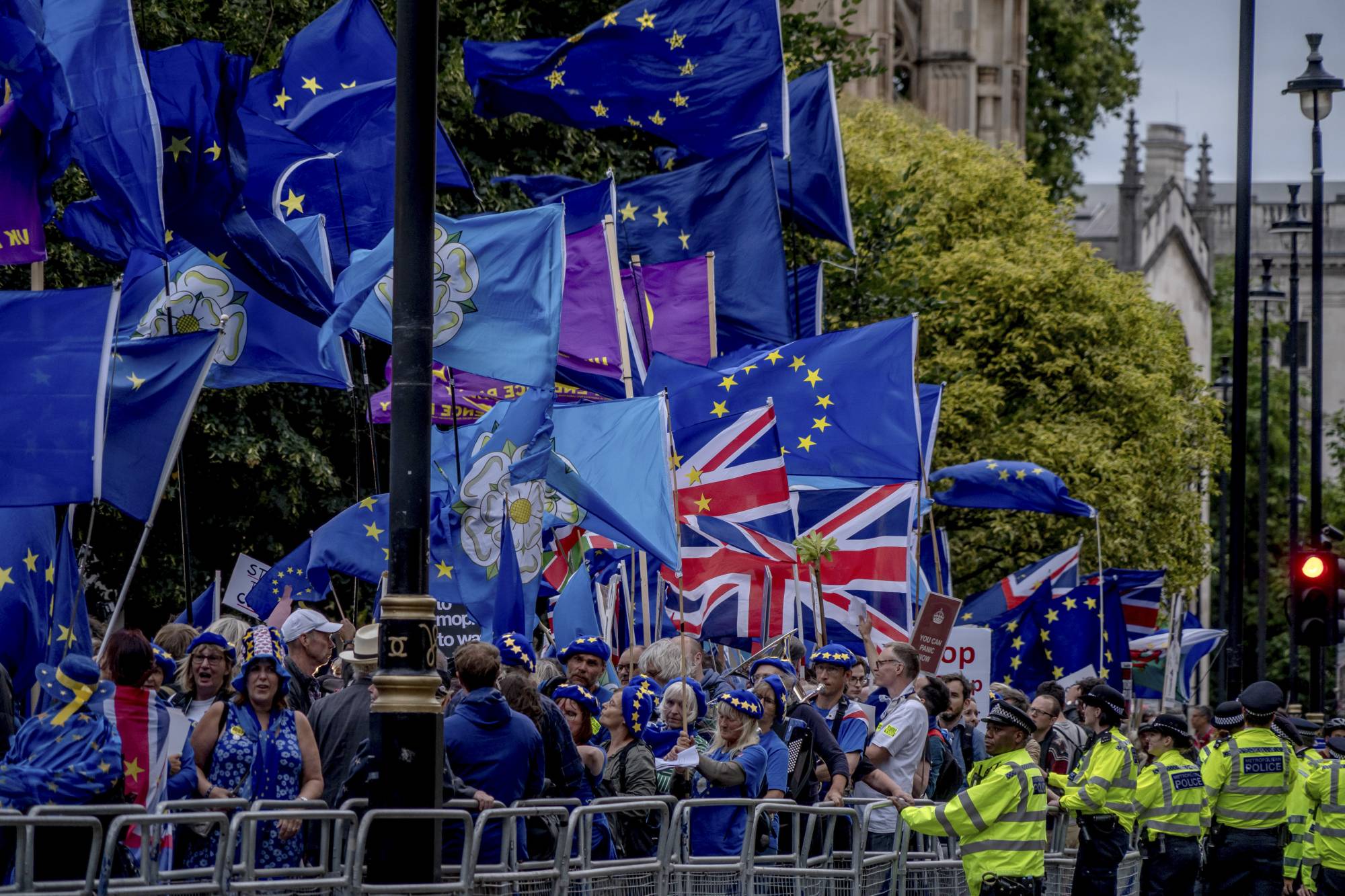 Opponents of Brexit outside Parliament in London in September 2019. | Andrew Testa / The New York Times