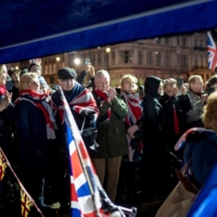 Brexit supporters celebrate in Parliament Square in London on Jan. 30, when the United Kingdom officially left the European Union. | ANDREW TESTA / THE NEW YORK TIMES