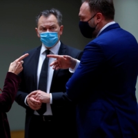 Teresa Ribera (left), Spain\'s energy and environment minister, speaks with Dan Jorgensen (right), Denmark\'s climate and energy minister, during an EU Environment ministers meeting at the European Council headquarters in Brussels last month. | POOL / VIA REUTERS 