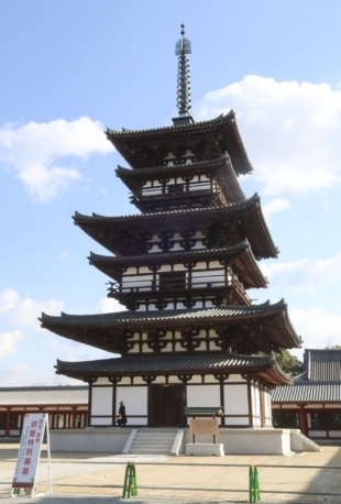 Starting in March, visitors will be allowed on a platform at the East Pagoda of Yakushiji Temple in Nara, which has undergone its first major renovation in more than a century. | KYODO