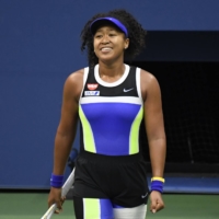 Naomi Osaka celebrates after the final point of her win over Victoria Azarenka in the U.S. Open women\'s singles final in New York on Sept. 12, 2020. | USA TODAY / VA REUTERS