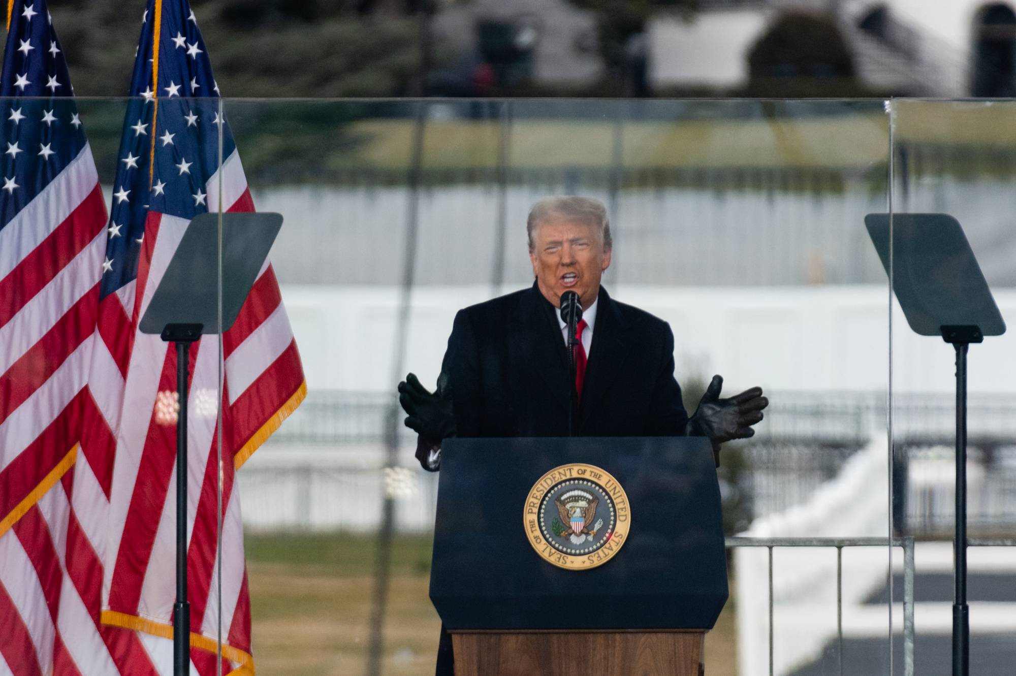U.S. President Donald Trump speaks near the White House in Washington last Wednesday. | Bloomberg