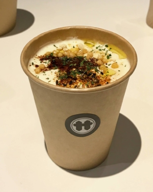 Miso cappuccino: Warm up with a cup of miso soup topped with tofu foam and additional sprinkled garnishes. | ROBBIE SWINNERTON 