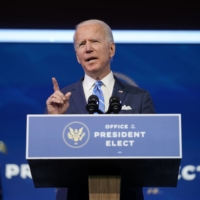 U.S. President-elect Joe Biden speaks at the Queen Theater in Wilmington, Delaware, on Thursday. Biden proposed a $1.9 trillion rescue package to combat the economic downturn amid the COVID-19 crisis. | AMR ALFIKY / THE NEW YORK TIMES