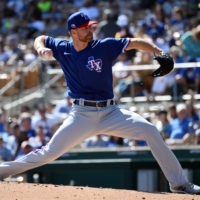 Rangers starter Corey Kluber pitches against the Dodgers during a spring training game in Phoenix on March 1, 2020. | USA TODAY / VIA REUTERS