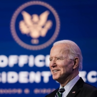 U.S. President-elect Joe Biden speaks at the Queen Theater in Wilmington, Delaware, on Saturday. | AMR ALFIKY / THE NEW YORK TIMES